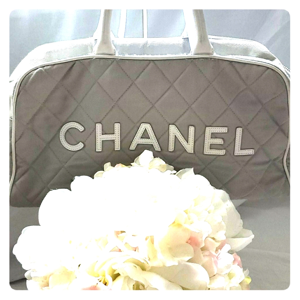 AUTH CHANEL bowling canvas tote tennis sport